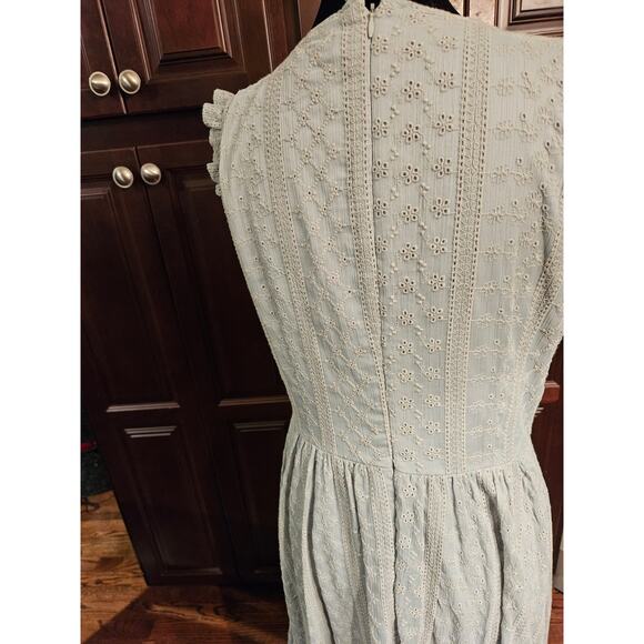 Calvin Klein Summer Eyelet Midi Dress Sage Green Lined Size 8 - Picture 4 of 12